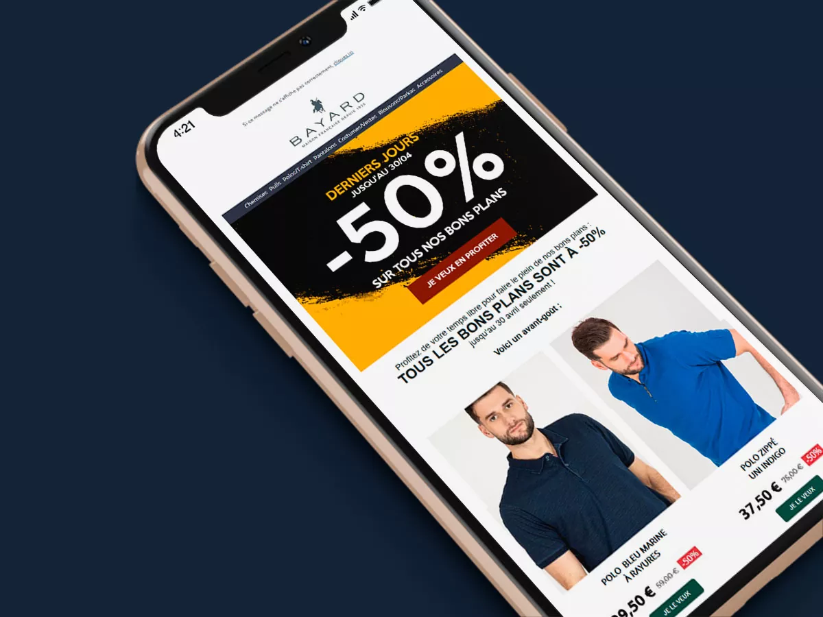 Campagne newsletter Bayard présentée sur un smartphone